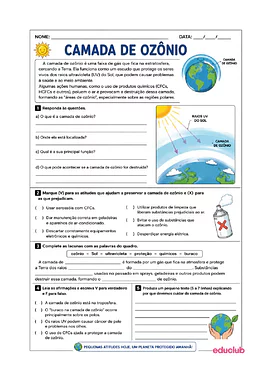 Atividades sobre a camada de ozônio para imprimir para 3º Ano, 4º Ano, 5º Ano de Ciências - Material educacional
