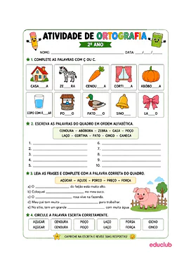 Atividades de ortografia para 2º ano para 2º Ano de Português - Material educacional