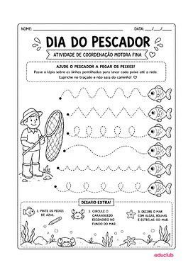 Atividade sobre o Dia do Pescador para imprimir para Educação Infantil, 1º Ano, 2º Ano de História, Datas Comemorativas, G...