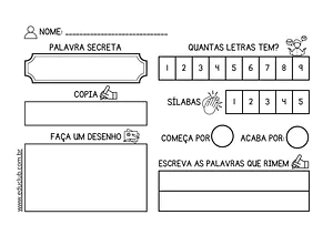 Jogo da palavra secreta para alfabetização