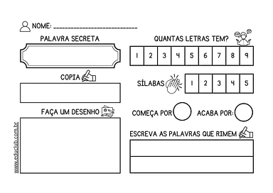 Jogo da palavra secreta para alfabetização para Educação Infantil, 1º Ano, 2º Ano de Português - Material educacional