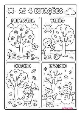 Estações do ano para colorir para Educação Infantil, 1º Ano, 2º Ano de Ciências, Datas Comemorativas - Material educacional