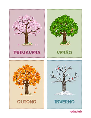 Flashcards das estações do ano para imprimir para Educação Infantil, 1º Ano, 2º Ano de Ciências, Geografia - Material ed...