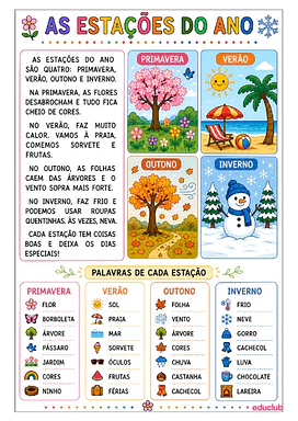 Texto de leitura sobre as estações do ano para 1º ano para 1º Ano de Ciências, Português - Material educacional