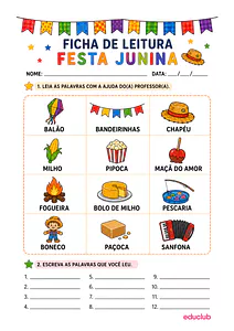 Ficha de leitura de palavras juninas
