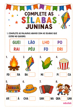 Atividades de alfabetização de Festa Junina para 1º Ano de Português, Datas Comemorativas - Material educacional