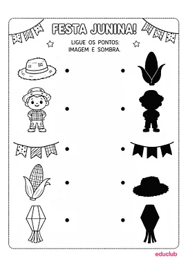 Atividade de pareamento junino entre imagem e sombra para Educação Infantil, 1º Ano de Datas Comemorativas - Material educ...