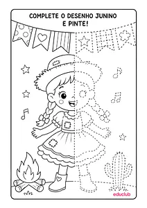 Complete o desenho junino e pinte
