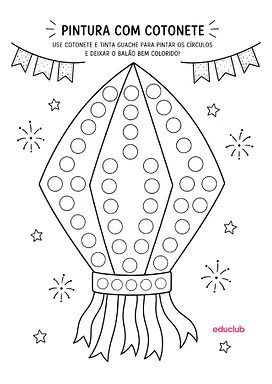 Pintura com cotonete de desenho junino para Educação Infantil, 1º Ano de Festa Junina, Datas Comemorativas, Artes - Materi...