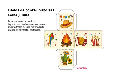Dados de contar histórias para Festa Junina para Educação Infantil, 1º Ano, 2º Ano, 3º Ano de Português, Datas Comemorati...