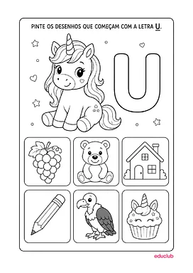 Atividades de alfabetização com unicórnio para Educação Infantil, 1º Ano de Pré-escrita, Português, Consciência Fonológ...