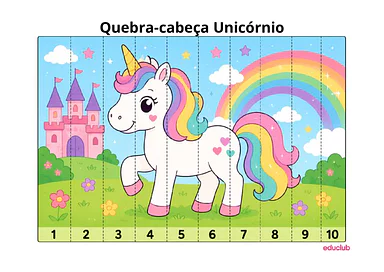 Quebra-cabeça de unicórnio para imprimir para Educação Infantil, 1º Ano, 2º Ano, 3º Ano de Jogos Educativos - Material e...