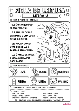 Palavras com U para Educação Infantil para Educação Infantil, 1º Ano, 2º Ano de Alfabetização, Português - Material educ...