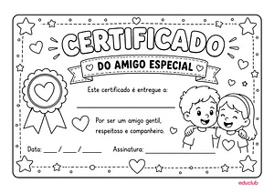 Certificado para o Dia do Amigo para imprimir