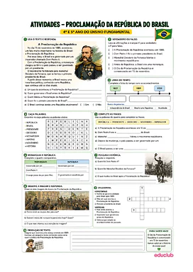Atividades sobre o Dia da Proclamação da República do Brasil para 3º Ano, 4º Ano, 5º Ano de História, Datas Comemorativ...