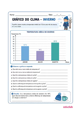 Atividade de gráfico do clima no inverno para 1º Ano, 2º Ano, 3º Ano de Datas Comemorativas, Matemática, Clima, Geografia...