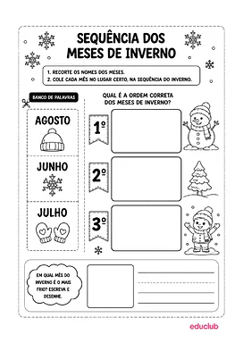 Atividade de sequência dos meses de inverno para Educação Infantil, 1º Ano de Ciências, Matemática, Datas Comemorativas -...