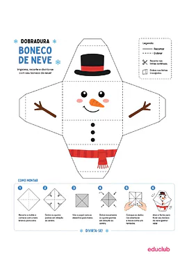 Dobradura de boneco de neve para imprimir para Educação Infantil, 1º Ano, 2º Ano de Datas Comemorativas, Artes - Material ...
