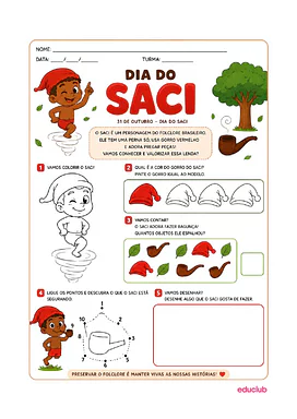 Atividades sobre o Dia do Saci para Educação Infantil para Educação Infantil de Datas Comemorativas, Educação Infantil, ...
