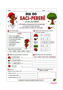 Atividades do Dia do Saci para alfabetização