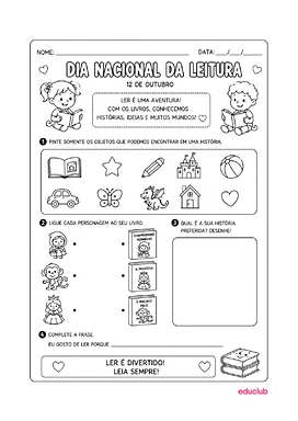Atividades sobre o Dia Nacional da Leitura para Educação Infantil, 1º Ano, 2º Ano, 3º Ano, 4º Ano, 5º Ano de Datas Comemor...