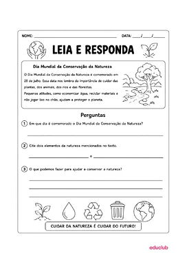 Atividades sobre Dia da Conservação da Natureza para Educação Infantil, 1º Ano, 2º Ano, 3º Ano de Datas Comemorativas, M...