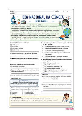 Atividades sobre o Dia Nacional da Ciência para 4º e 5º ano para 4º Ano, 5º Ano de Datas Comemorativas, Ciências - Materi...