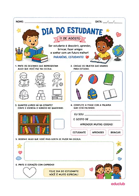 Atividades sobre o Dia do Estudante para Educação Infantil para Educação Infantil de Datas Comemorativas, Educação Infan...