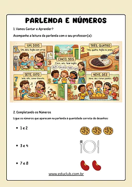 Atividade com parlenda Um dois feijão com arroz para Educação Infantil, 1º Ano de Matemática, Português, Alfabetização - ...