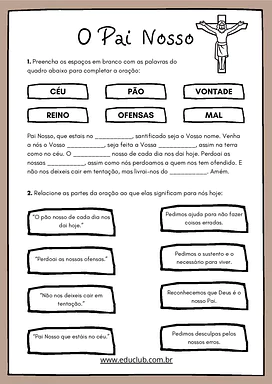 Atividade do Pai Nosso para Ensino Religioso para 1º Ano, 2º Ano, 3º Ano, 4º Ano, 5º Ano de Ensino Religioso - Material ed...