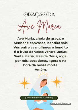 Ave Maria para imprimir para Educação Infantil, 1º Ano, 2º Ano, 3º Ano, 4º Ano, 5º Ano de Ensino Religioso - Material educ...