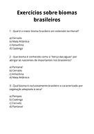 Exercícios sobre biomas brasileiros para 5º Ano de Geografia, Brasil - Material educacional