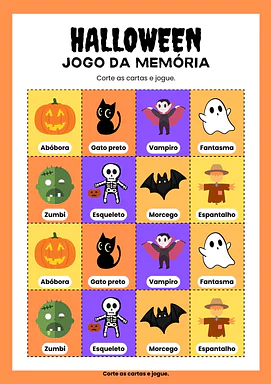 Jogo da memória Halloween para imprimir para 1º Ano, Pré-Escola de Datas Comemorativas, Língua Portuguesa, Vocabulário, Ha...