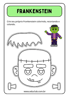 Frankenstein para recortar e montar para Pré-Escola de Datas Comemorativas, Halloween, Crafts, Artes - Material educacional