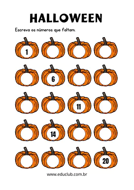 Contar do 1 ao 20 as abóboras do Halloween Contar do 1 ao 20 as abóboras do Halloween para 2º Ano, 1º Ano de Datas Comemorativas, Números, Matemática, Halloween - Ma...