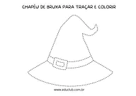 Chapéu de bruxa para traçar e colorir para Pré-Escola de Datas Comemorativas, Halloween, Desenhos, Artes - Material educac...