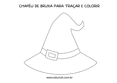 Chapéu de bruxa para traçar e colorir para Pré-Escola de Datas Comemorativas, Halloween, Desenhos, Artes - Material educac...