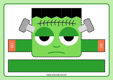 Máscara de Frankenstein para imprimir para Creche, Pré-Escola de Datas Comemorativas, Halloween, Máscaras, Artes - Materia...