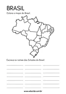Mapa do Brasil com os estados para completar para 5º Ano, 4º Ano, 3º Ano de Geografia - Material educacional