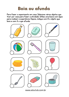 Atividade boia ou afunda Atividade boia ou afunda para 1º Ano de Ciências, Experimentos - Material educacional