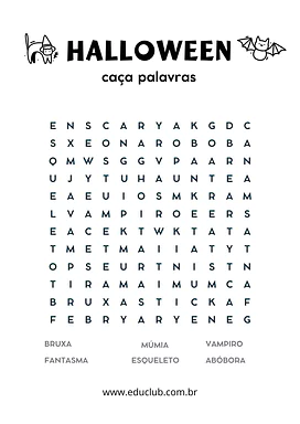 Caça palavras Halloween Caça palavras Halloween para 3º Ano de Datas Comemorativas, Recursos Educativos, Passatempo, Halloween - Material educacional