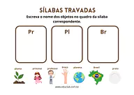 Atividade com sílabas travadas pr pl br para 2º Ano, 1º Ano de Língua Portuguesa, Sílabas - Material educacional