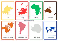 Cartões de três partes dos continentes Cartões de três partes dos continentes para Creche, Pré-Escola de Geografia, Material Montessori, Continentes - Material e...