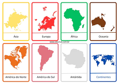 Cartões de três partes dos continentes Cartões de três partes dos continentes para Creche, Pré-Escola de Geografia, Material Montessori, Continentes - Material e...