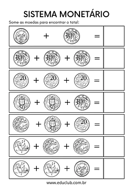 Atividade sistema monetário Atividade sistema monetário para 4º Ano, 3º Ano, 2º Ano de Matemática, Dinheiro, Educação Financeira - Material educacional