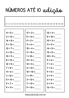Adição até 20 Adição até 20 para 2º Ano, 1º Ano de Operações básicas, Matemática - Material educacional