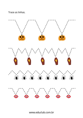 Atividade de coordenação motora do Halloween para Pré-Escola de Língua Portuguesa, Pré-escrita - Material educacional