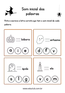 Atividade de alfabetização para o Dia das Bruxas