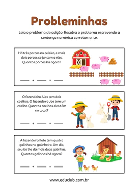 Probleminhas de adição Probleminhas de adição para 1º Ano de Operações básicas, Matemática - Material educacional