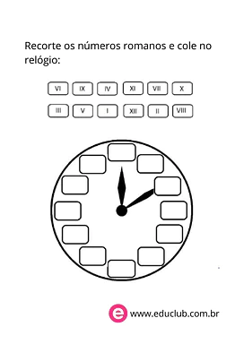 Relógio romano para 4º Ano, 3º Ano, 2º Ano de Números, Matemática - Material educacional